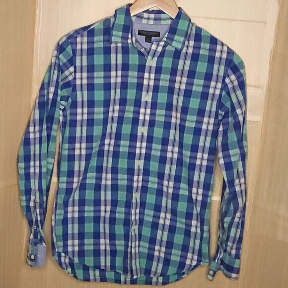 Banana Republic Mint Green Blue Plaid Button Down Small - Picture 1 of 5
